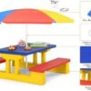 Kids Outdoor Picnic Table & Bench Set with Umbrella