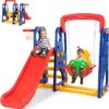 Red & Blue Slide & Swing Set with Basketball Hoop